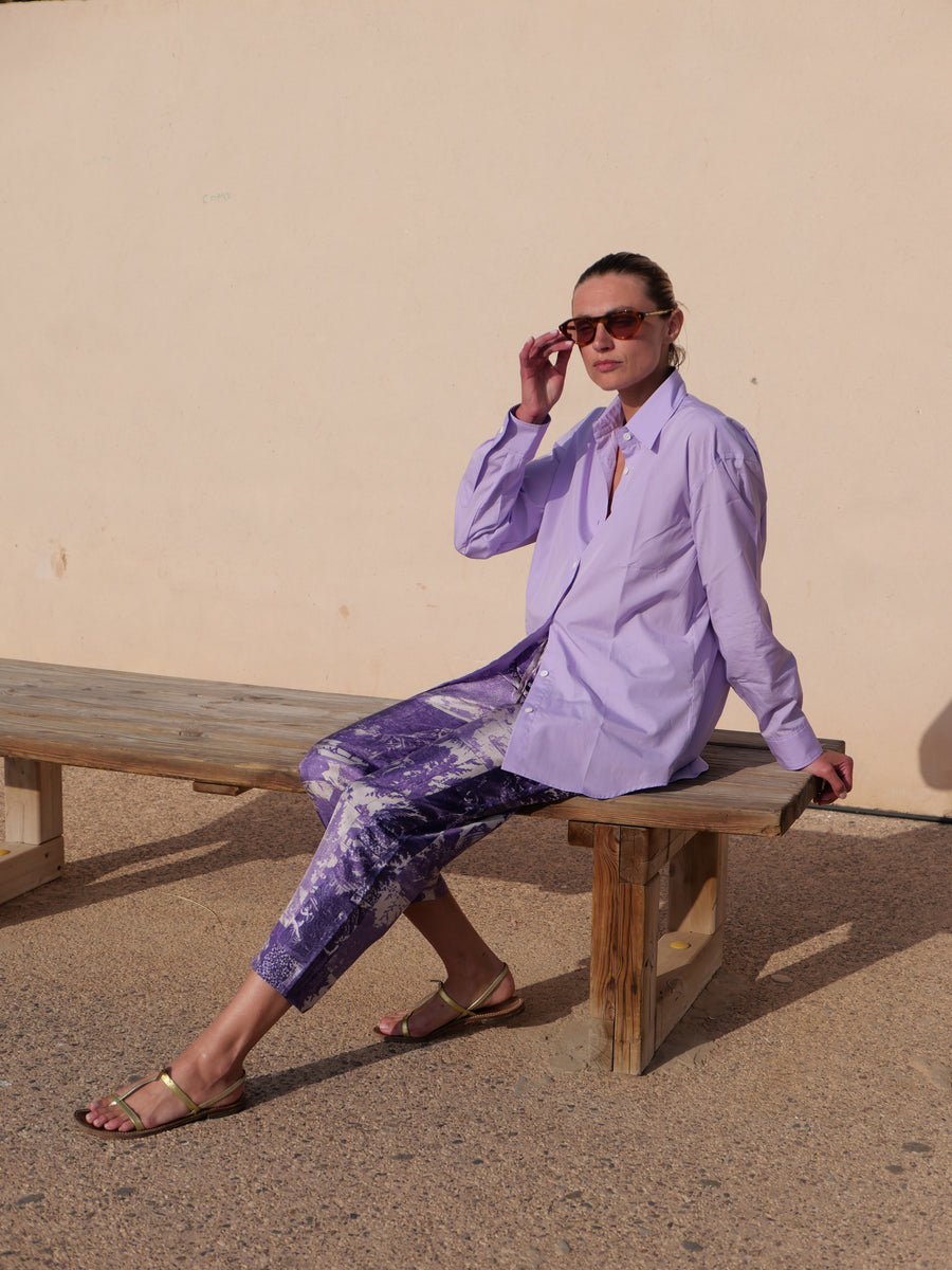 THE SILK PANT | Purple toile de jouy