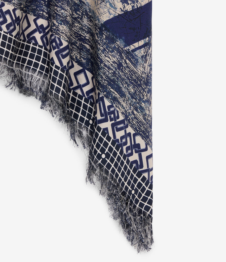 THE FRINGED SILK SCARF | Blue rain