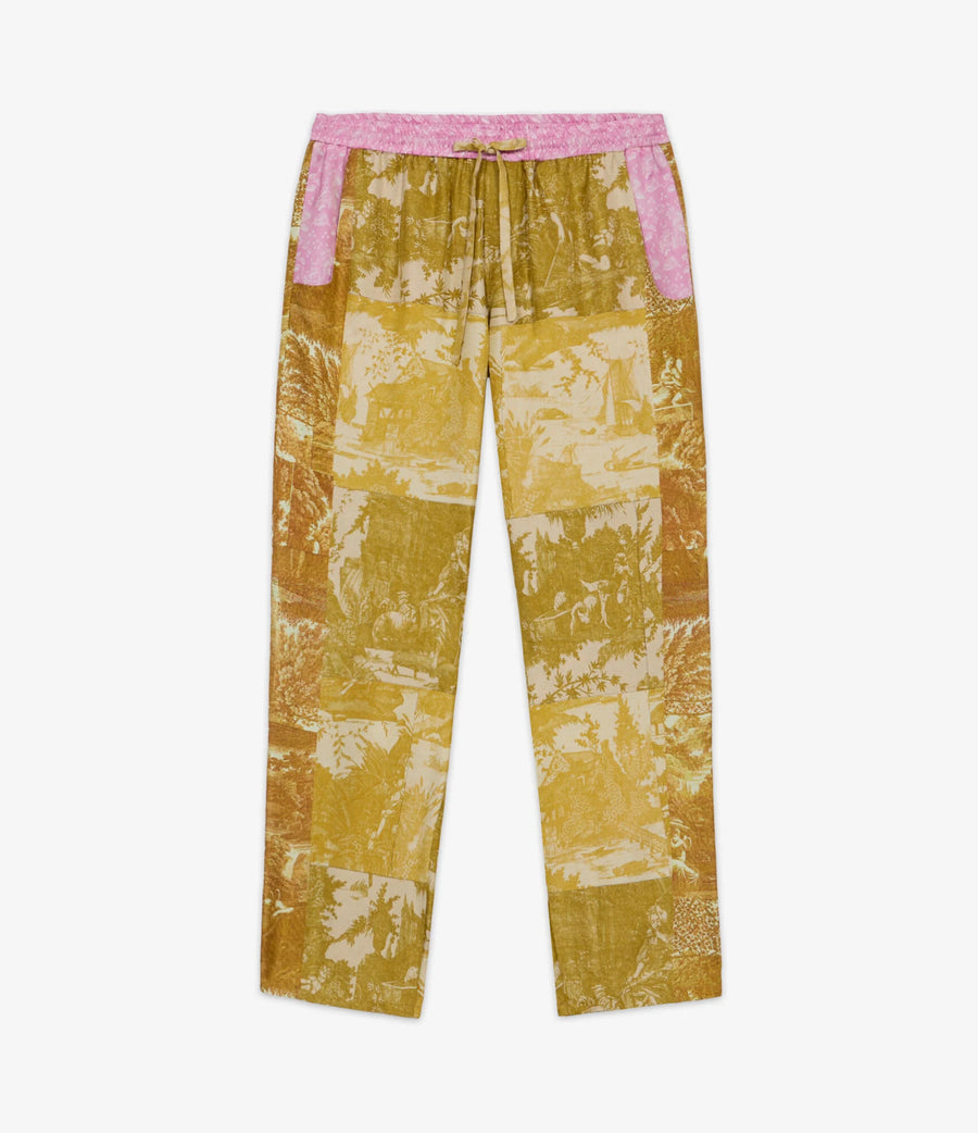 THE SILK PANT | Gold toile de jouy