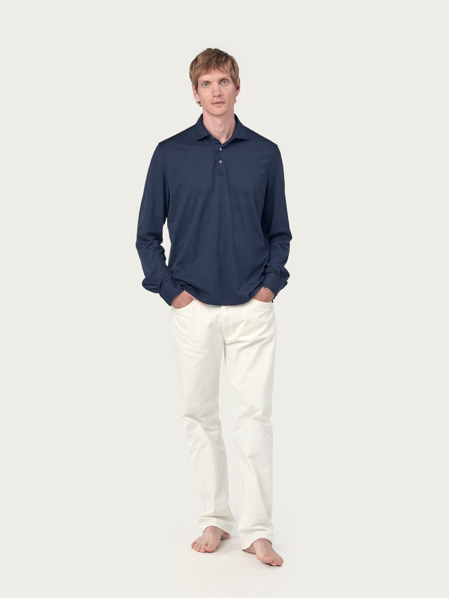 COTTON LONG SLEEVE POLO | Navy