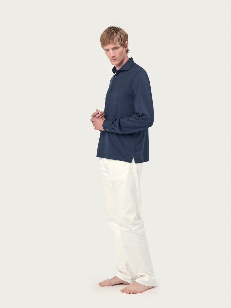 COTTON LONG SLEEVE POLO | Navy