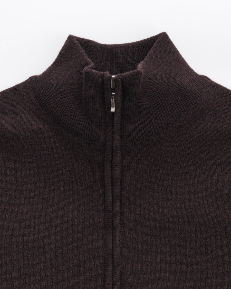 FULL ZIP CARDIGAN | DARK BROWN