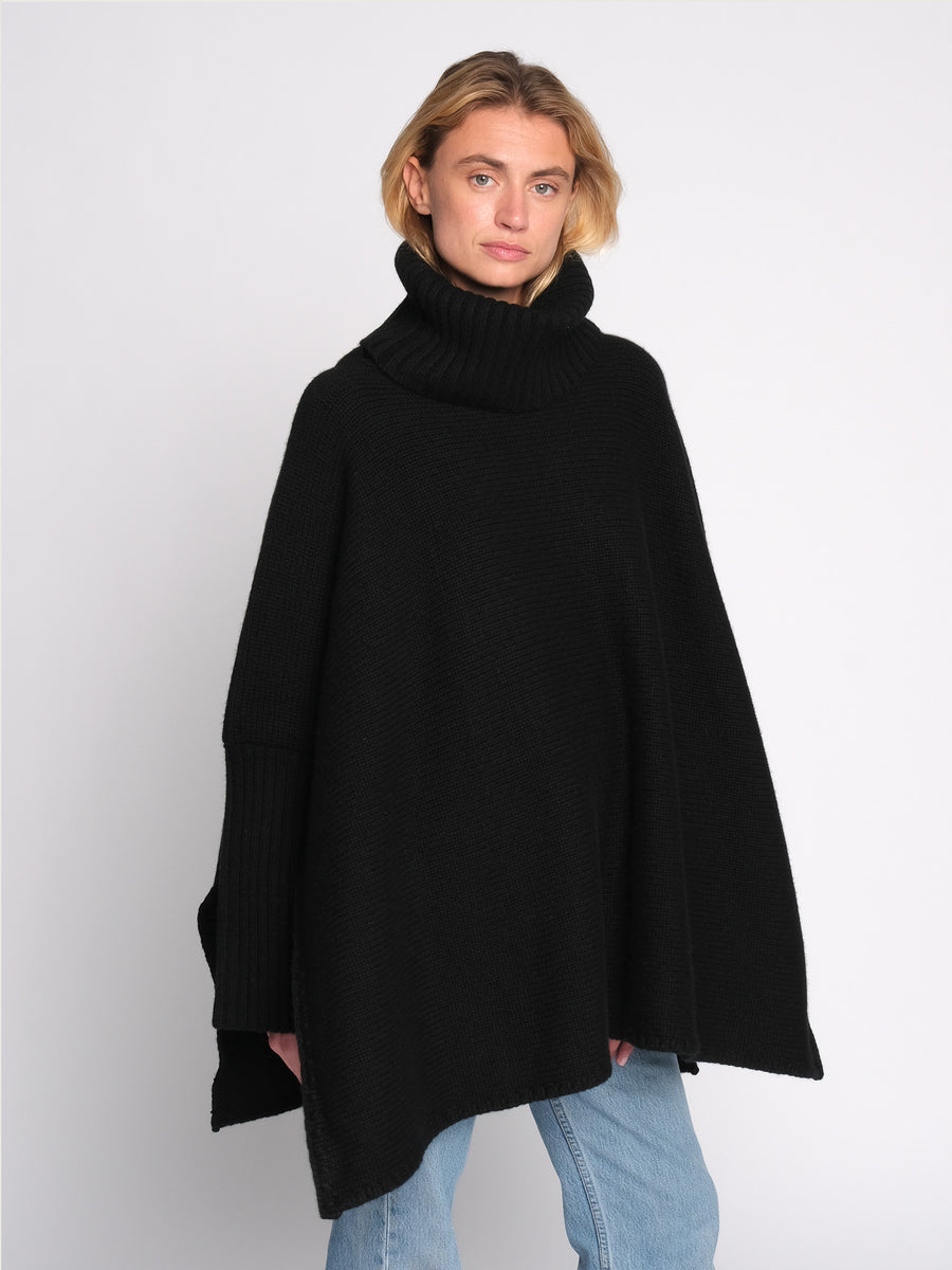THE 12 PLY ROLLNECK PONCHO |BLACK