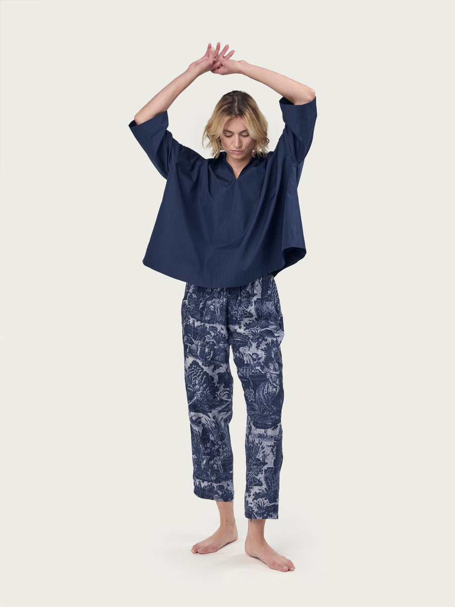 THE SILK PANT | Blue Toile de Jouy